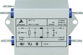 Epcos Hálózati zavarszűrő SIFI A, normál csillapítás STANDARD SZŰRŐ, SIFI A, 2X20A 250V 115/250 V/50