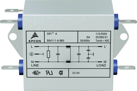 Epcos Hálózati zavarszűrő SIFI A, normál csillapítás STANDARD SZŰRŐ, SIFI A, 2X20A 250V 115/250 V/50
