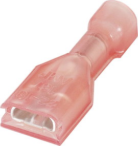 Lapos csúszósaru hüvely 4,8 x 0,8 mm, szigetelt, piros, TE Connectivity 2-520194-2