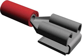 Lapos csúszósaru hüvely, elosztós, 6,3 x 0,8 mm, részlegesen szigetelt, piros, TE Connectivity 16083