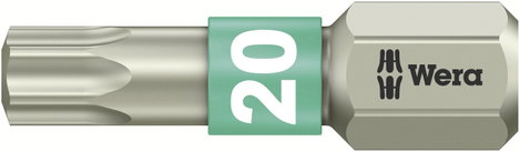 TORX® nemesacél bitek, 25 mm Wera 05071034001 T20 6,3 mm (1/4) hatlapú DIN 3126-C 6,3, ISO 1173 Hoss