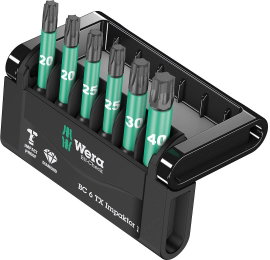 Gyémántbevonatos ötvözött szerszámacél Impaktor Torx BIT készlet, 6 részes Wera Mini-Check Impaktor 