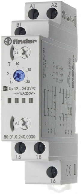 DIN sínes multifunkciós időkapcsoló relé, 1 áramkör, 400V/16A, Finder 80.01.0.240.0000