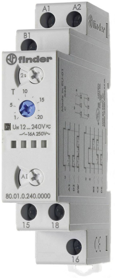 DIN sínes multifunkciós időkapcsoló relé, 1 áramkör, 400V/16A, Finder 80.01.0.240.0000