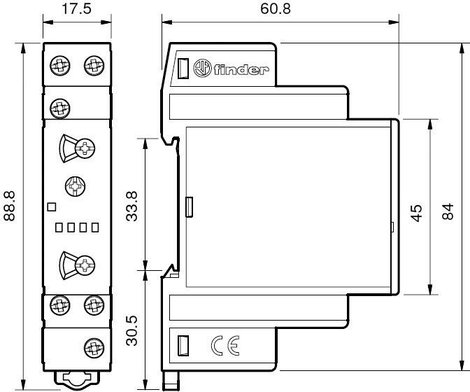 Finder DIN sínes időkapcsolórelé ütemadó-aszimetrikus, 1 áramkör, 400V/16A, 80.91.0.240.0000 2. kép