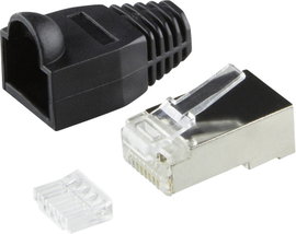 Csatlakozó dugó, RJ45, árnyékolt, CAT 5e Ppirosect Dugó, egyenes Pólusszám: 8P8C MP0022 Fekete LogiL