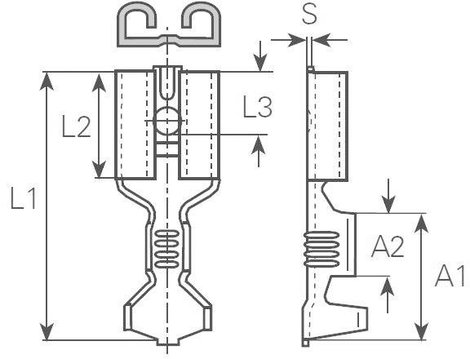 Lapos csúszósaru hüvely 6,3 x 0,8 mm, szigeteletlen, fém, Vogt Verbindungstechnik 3833.67 2. kép