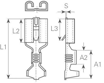 Lapos csúszósaru hüvely 6,3 x 0,8 mm, szigeteletlen, fém, Vogt Verbindungstechnik 3832d.61 2. kép