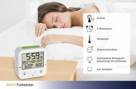 Rádiójel vezérelt ébresztőóra, fehér, TFA Bingo 60.2528.02 3. kép