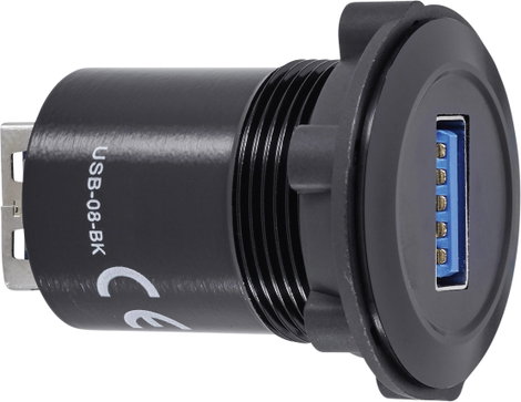 Beépíthető USB aljzat, USB 3.0 aljzat A, USB 3.0 aljzat A, fekete, Tru Components USB-08-BK
