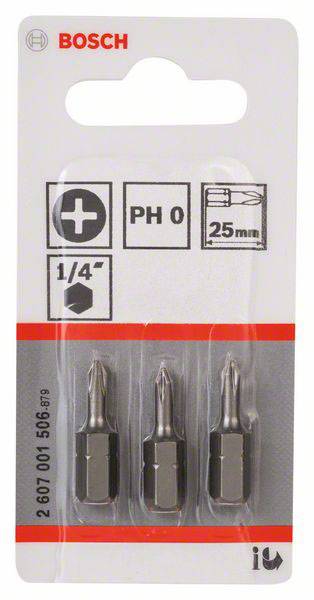 Bosch Csavarozó bit, extra kemény, PH 0, 25 mm, 3 db-os csomag 2607001506 PH 0 Hossz 25 mm 2. kép