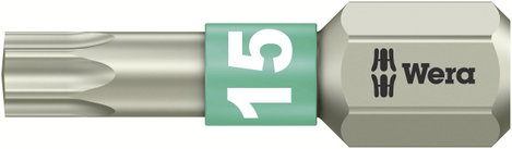 TORX® nemesacél bitek, 25 mm Wera 05071033001 T 15 6,3 mm (1/4) hatlapú DIN 3126-C 6,3, ISO 1173 Hos