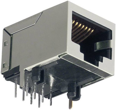 RJ45 SMD beépíthető csatlakozó aljzat, 8P8C, vízszintes, szürke, BKL Electronic