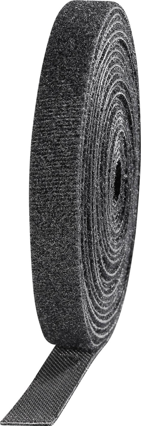 Tépőzár szalag, bolyhos és horgos fél, 3 m x 10 mm, 4 tekercs, fekete, Toolcraft KL10X3000C