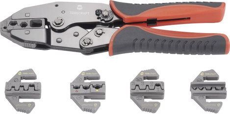 Racsnis krimpelő fogó sarukhoz, érintkezőkhöz, 5 db cserélhető betéttel Toolcraft 430461