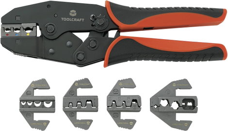 Racsnis krimpelő fogó sarukhoz, érintkezőkhöz, 5 db cserélhető betéttel Toolcraft 430461 4. kép