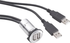 Beépíthető USB aljzat, 2x USB 2.0 aljzat A, 2x USB 2.0 dugó A, ezüst/fekete, Tru Components USB-06