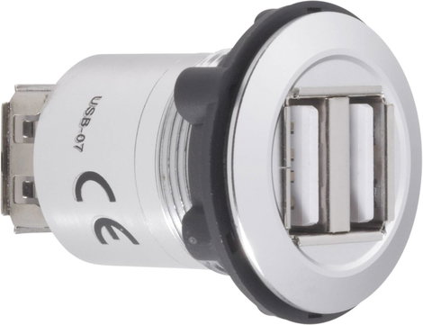 Beépíthető USB aljzat, 2x USB 2.0 aljzat A, 2x USB 2.0 aljzat A, Tru Components USB-07