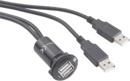 Beépíthető USB aljzat, 2x USB 2.0 aljzat A, 2x USB 2.0 dugó A, fekete, Tru Components USB-06-BK