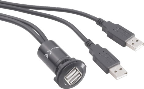 Beépíthető USB aljzat, 2x USB 2.0 aljzat A, 2x USB 2.0 dugó A, fekete, Tru Components USB-06-BK