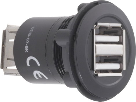 Beépíthető USB aljzat, 2x USB 2.0 aljzat A, 2x USB 2.0 aljzat A, Tru Components USB-07-BK