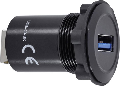 Beépíthető USB aljzat, USB 3.0 aljzat A, USB 3.0 aljzat B, fekete, Tru Components USB-09-BK