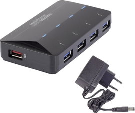 4+1 portos USB hub, gyorstöltő porttal, LED-es, Renkforce