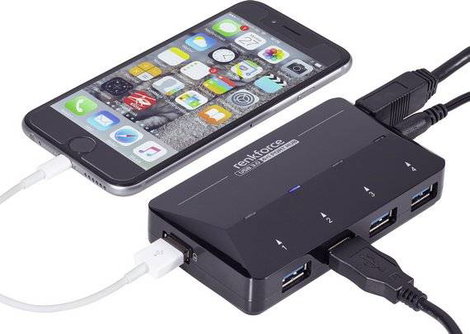 4+1 portos USB hub, gyorstöltő porttal, LED-es, Renkforce 2. kép