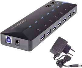 7+2 portos USB hub, gyorstöltő porttal, LED-es, Renkforce