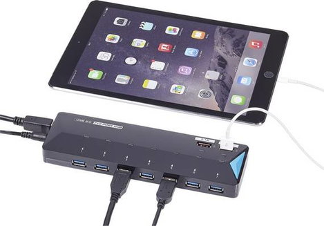 7+2 portos USB hub, gyorstöltő porttal, LED-es, Renkforce 2. kép