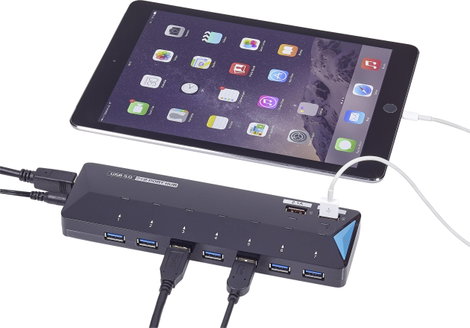7+2 portos USB hub, gyorstöltő porttal, LED-es, Renkforce 3. kép