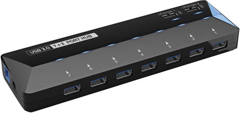 7+2 portos USB hub, gyorstöltő porttal, LED-es, Renkforce 4. kép