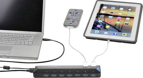 7+2 portos USB hub, gyorstöltő porttal, LED-es, Renkforce 8. kép