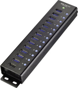 13+1 portos USB hub, alumínium, gyorstöltővel, falra szerelhető, Renkforce RF-3897144