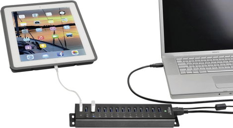 13+1 portos USB hub, alumínium, gyorstöltővel, falra szerelhető, Renkforce RF-3897144 2. kép