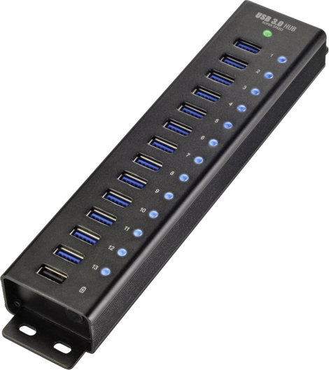 13+1 portos USB hub, alumínium, gyorstöltővel, falra szerelhető, Renkforce RF-3897144 4. kép
