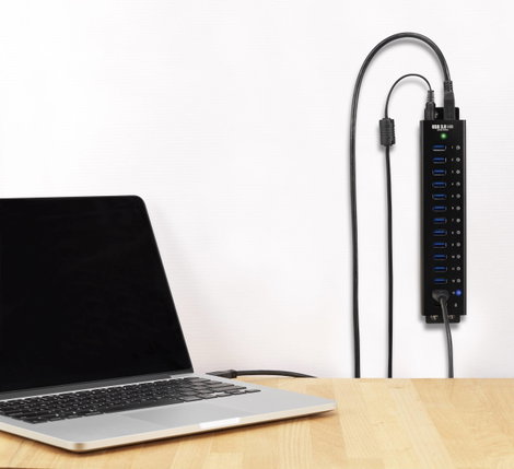 13+1 portos USB hub, alumínium, gyorstöltővel, falra szerelhető, Renkforce RF-3897144 7. kép