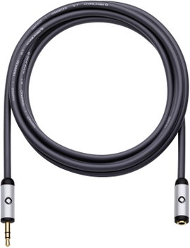 Jack hosszabbító kábel, 1x 3,5 mm jack dugó - 1x 3,5 mm jack aljzat, 5 m, aranyozott, fekete, Oehlba