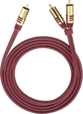 RCA Y elosztó kábel, 1x RCA dugó - 2x RCA dugó, 2 m, aranyozott, piros, Oehlbach