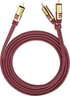 RCA Y elosztó kábel, 1x RCA dugó - 2x RCA dugó, 5 m, aranyozott, piros, Oehlbach