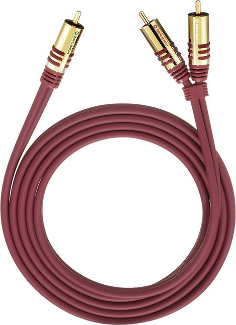 RCA Y elosztó kábel, 1x RCA dugó - 2x RCA dugó, 5 m, aranyozott, piros, Oehlbach