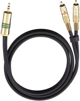RCA Y elosztó kábel, 1x RCA dugó - 2x RCA dugó, 1 m, aranyozott, fekete, Oehlbach NF 1