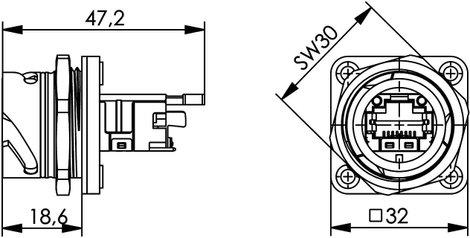 STX V1 RJ45 dugókészlet műanyag változat 1 vázalj, beépíthető Pólus: 8P8C STX V1 fekete Telegärtner 4. kép