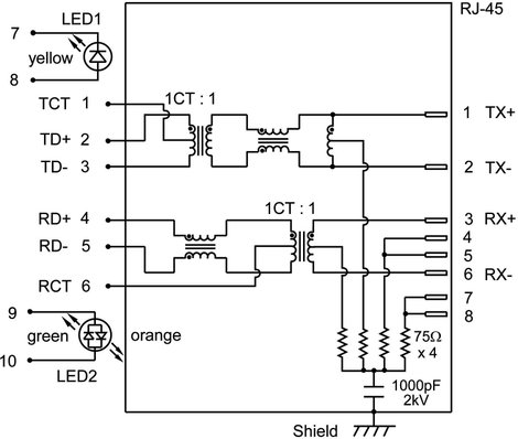 MagJack 10/100Base-TX 5 beépíthető csatlakozó aljzat, 8P8C, vízszintes, BEL Stewart Connectors 08B0- 2. kép
