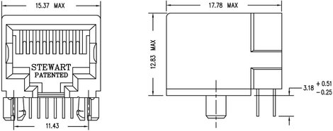 RJ48 beépíthető csatlakozó aljzat, 10P10C, vízszintes, BEL Stewart Connectors SS64100-018F 2. kép