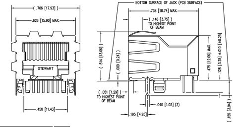 RJ45 beépíthető csatlakozó aljzat, CAT5, 10P8C, vízszintes, BEL Stewart Connectors SS70100-011F 2. kép