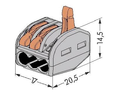 Karos vezetékösszekötő sorkapocs készlet, 50 db, 3 vezetékes, 0,08 - 4 mm² 32A, szürke/narancs, Wago 2. kép