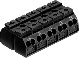 Szigetelt sorkapocsblokk 5 pólusú, 0,5 - 4 mm² 32A, fekete, WAGO 862-1505