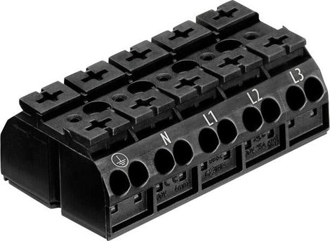 Szigetelt sorkapocsblokk 5 pólusú, 0,5 - 4 mm² 32A, fekete, WAGO 862-1505