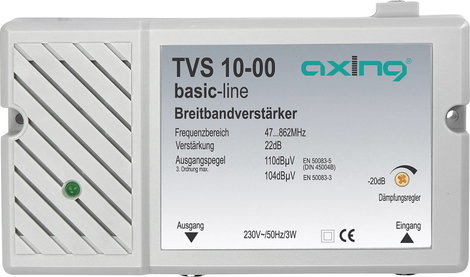 Antenna jelerősítő, szélessávú 47 - 862 MHz-ig +30 dB Axing TVS 10